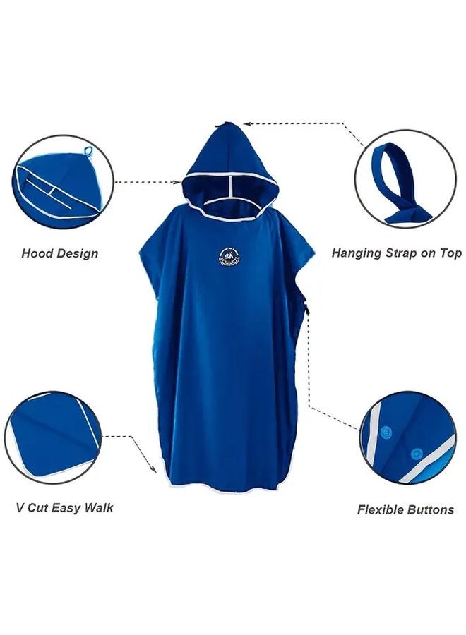 Royal Blue Microfiber Surf Poncho Quick Dry Changing Robe Hooded Beach Towel 43 3x35 4in - Image 4